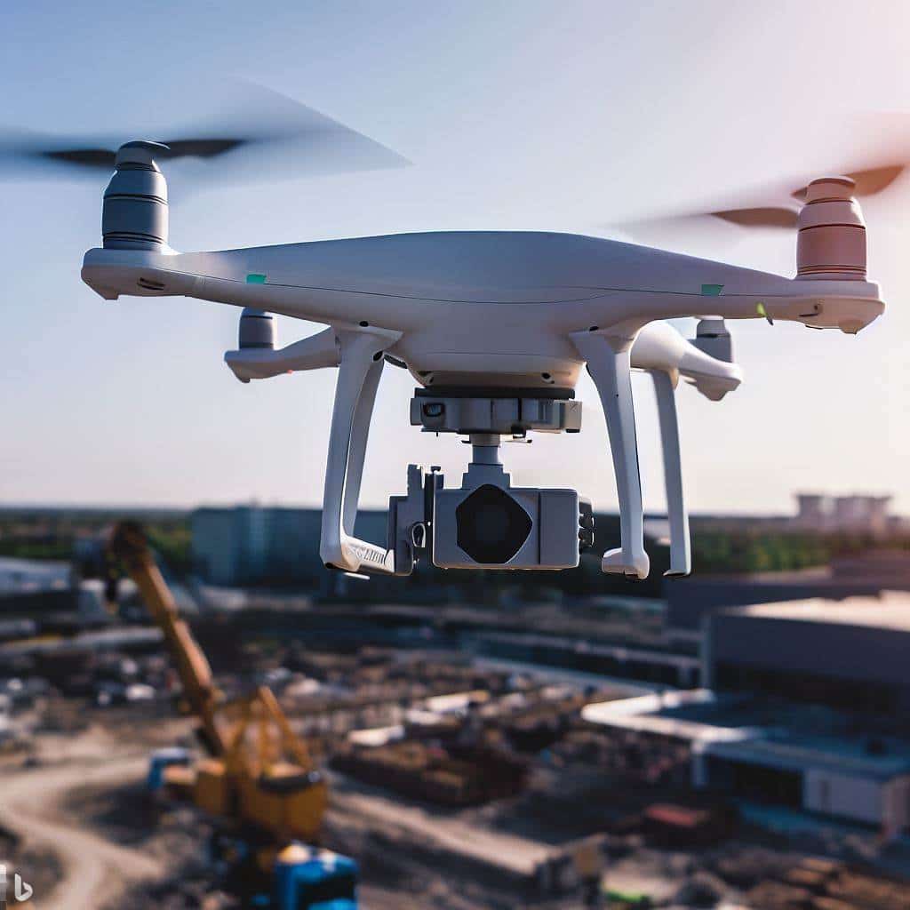 Drone hovering over an active construction site