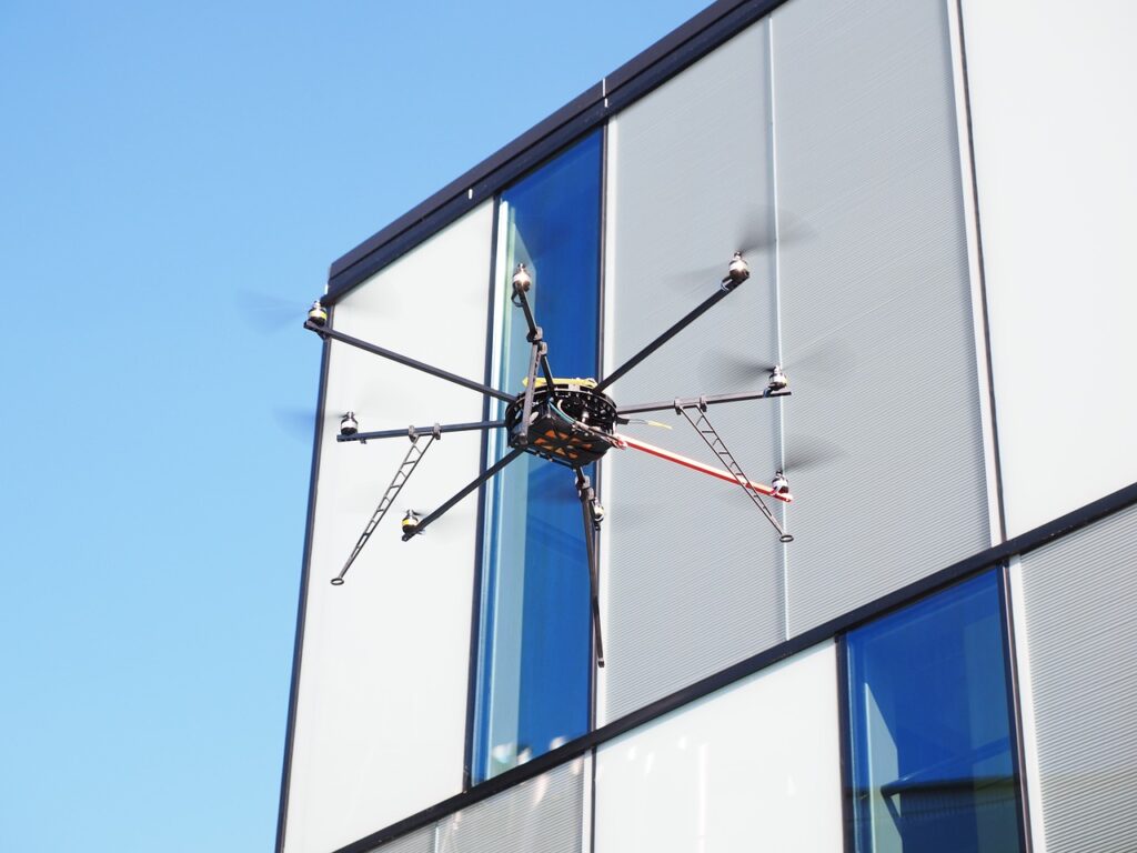 drone inspecting building facade